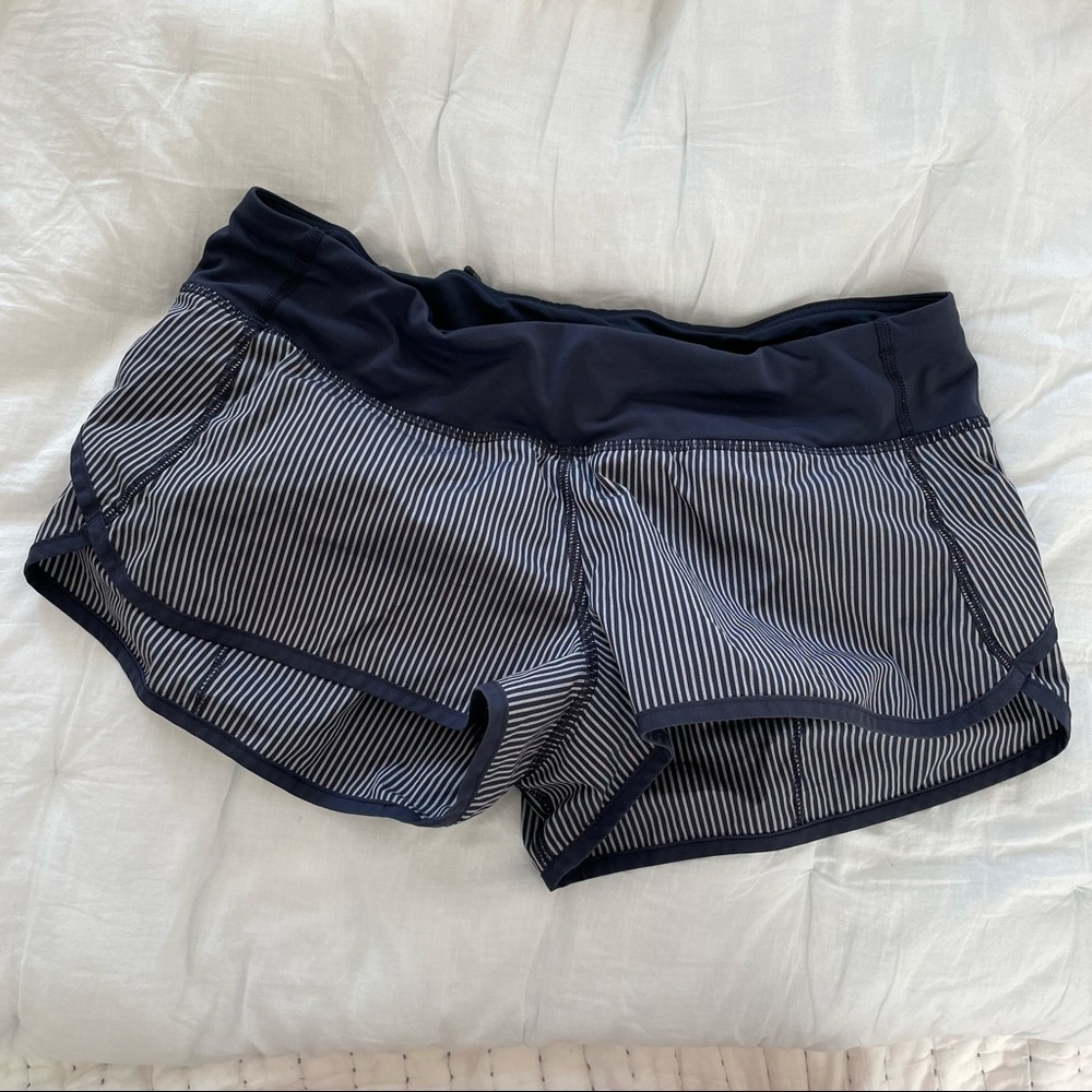 lululemon speed shorts | navy and white vertical stripe | size 8